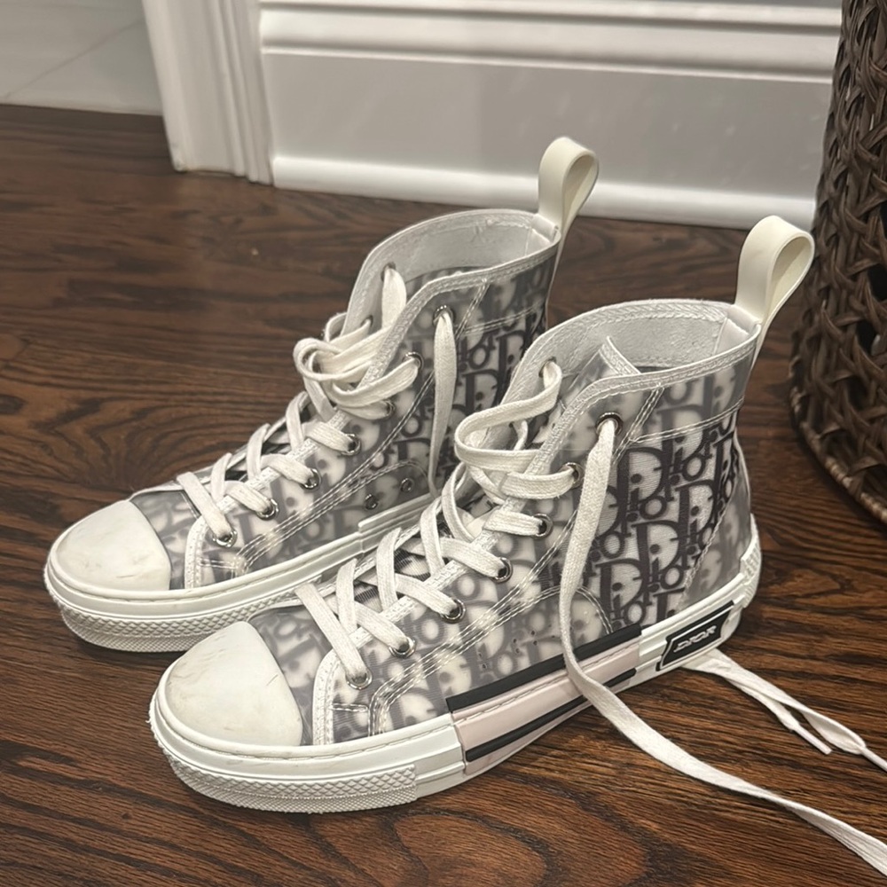 Dior Gray and White High-Top Sneakers